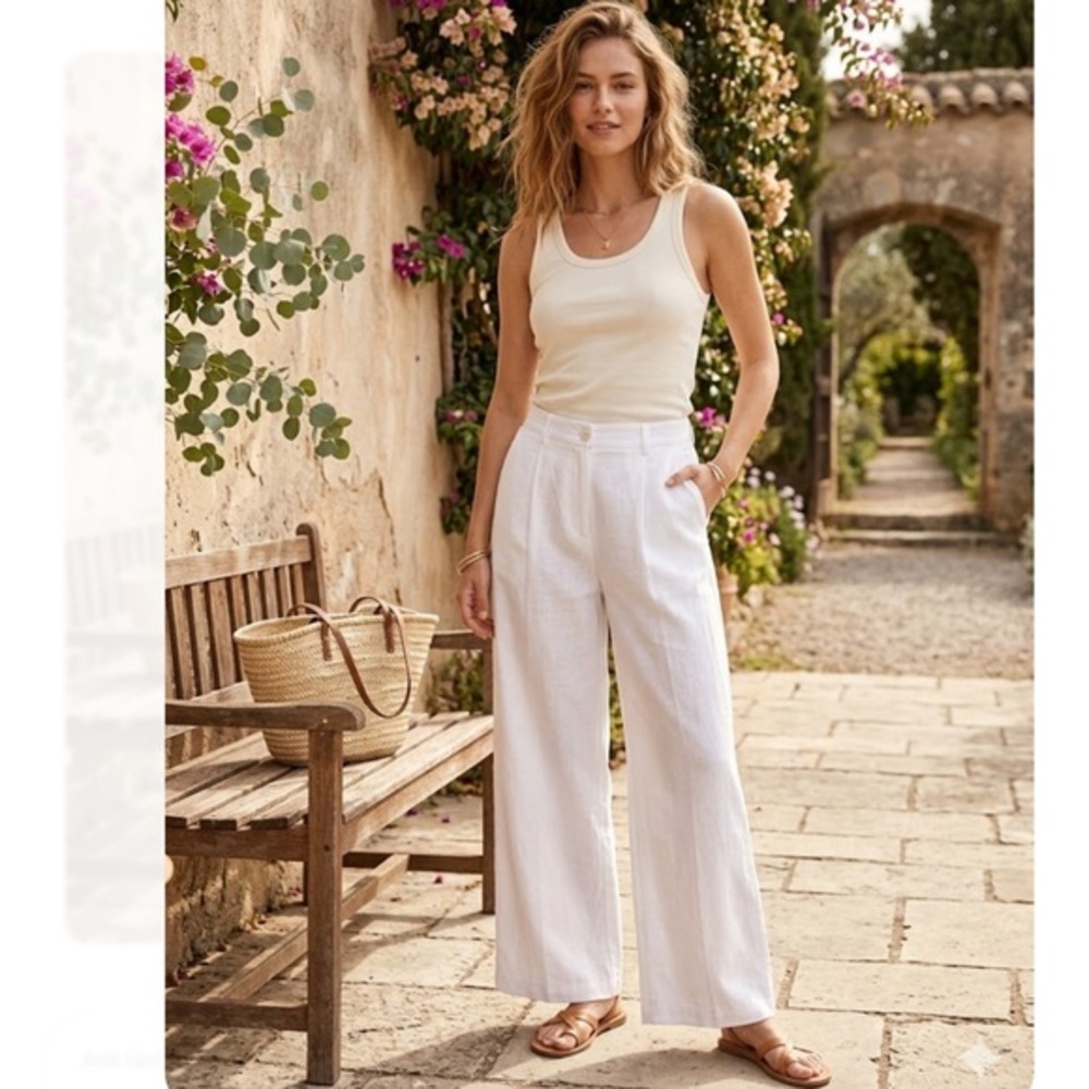 Elegant White Wide-Leg Pants. SIZE. M